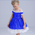kids clothes dark blue lace party see-through dress white and blue fluffy dresses lace trim western gowns wholesale